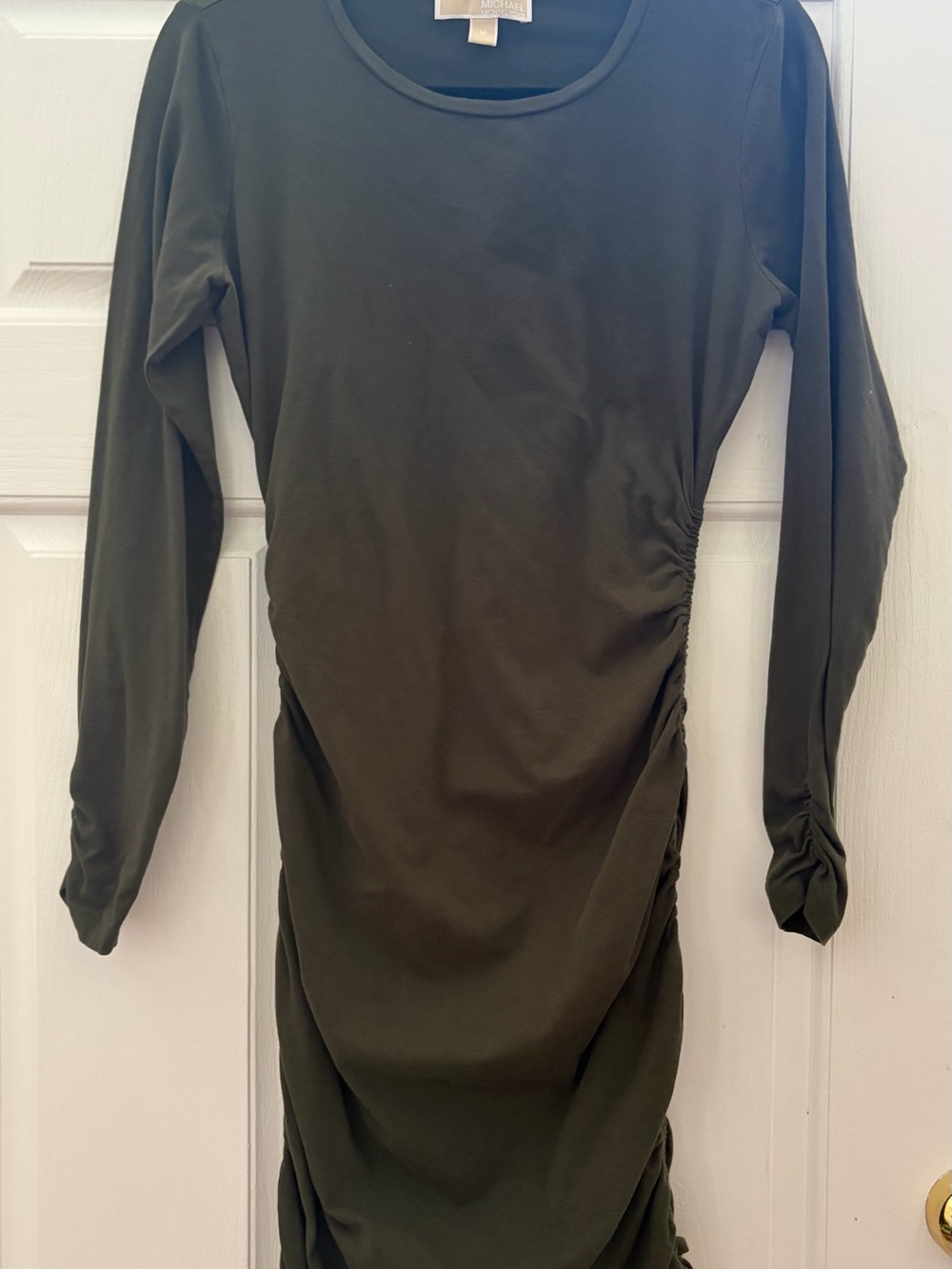 Michael Kors Long Sleeve Ruched Side Dress in Olive